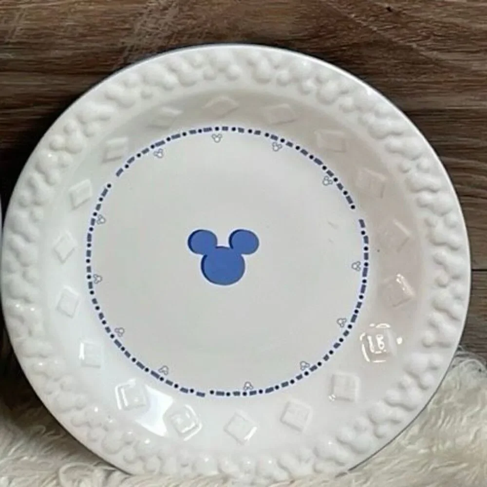 GOURMET DISNEY 10 oz Pedestal Mug 8” Saucer Blue Embossed Mickey Set Retired